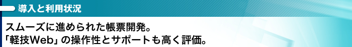 スムーズに進められた帳票開発。軽技Webの操作性とサポートも高く評価